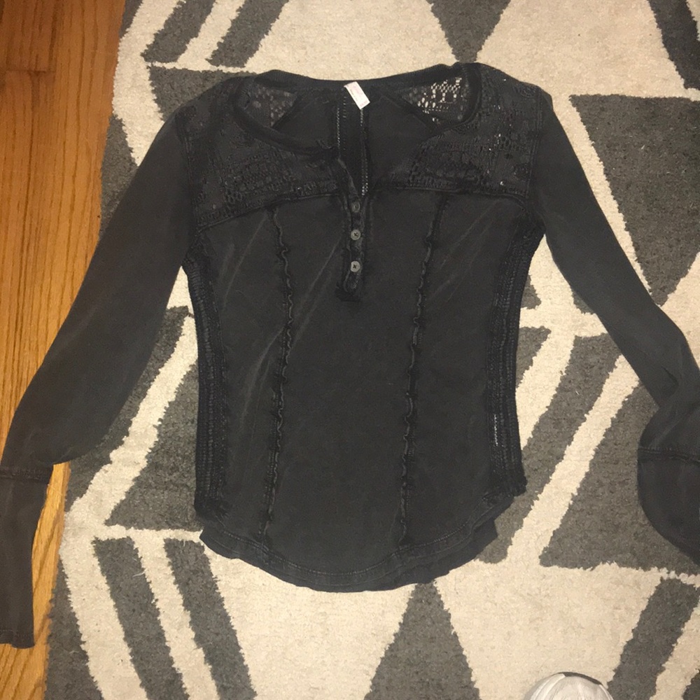 Free people black long sleeve top